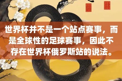 世界杯并不是一个站点赛事，而是全球性的足球赛事，因此不存在世界杯俄罗斯站的说法。