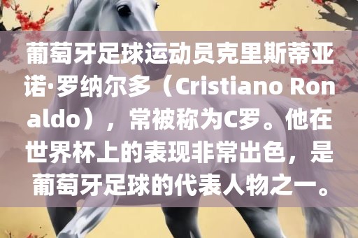 葡萄牙足球运动员克里斯蒂亚诺·罗纳尔多（Cristiano Ronaldo），常被称为C罗。他在世界杯上的表现非常出色，是葡萄牙足球的代表人物之一。