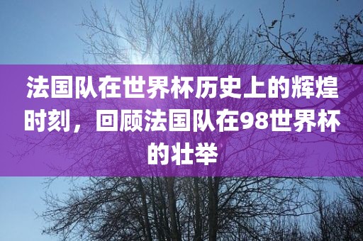法国队在世界杯历史上的辉煌时刻，回顾法国队在98世界杯的壮举