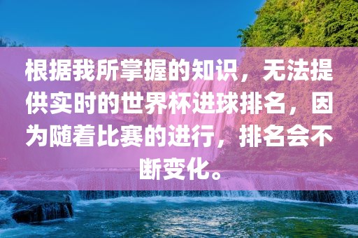 根据我所掌握的知识，无法提供实时的世界杯进球排名，因为随着比赛的进行，排名会不断变化。