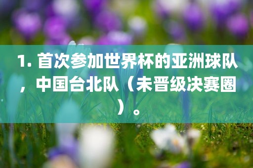 1. 首次参加世界杯的亚洲球队，中国台北队（未晋级决赛圈）。眉山市正发家政服务有限公司