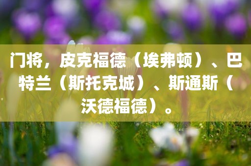 门将，皮克福德（埃弗顿）、巴特兰（斯托克城）、斯通斯（沃德福德）。
