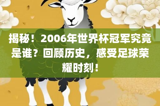 揭秘！2006年世界眉山市正发家政服务有限公司杯冠军究竟是谁？回顾历史，感受足球荣耀时刻！