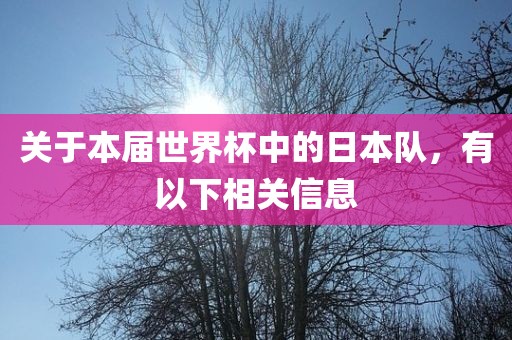 关于本届世界杯中的日本队，有以下相关信息眉山市正发家政服务有限公司