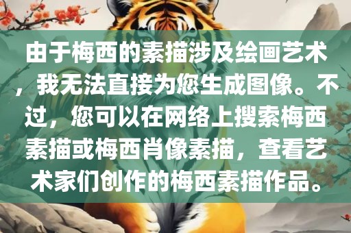由于梅西的素描涉及绘画艺术，我无法直接为您生成图像。不过，您可以在网络上搜索梅西素描或梅西肖像素描，查看艺术家们创作的梅西素描作品。